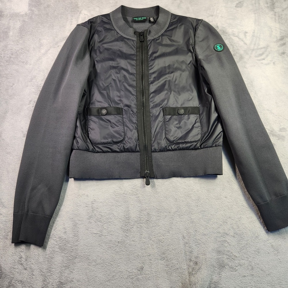 Save The Duck M Plumtech Hybrid Quilted Knit Jacket Sleeve Gray Black Medium